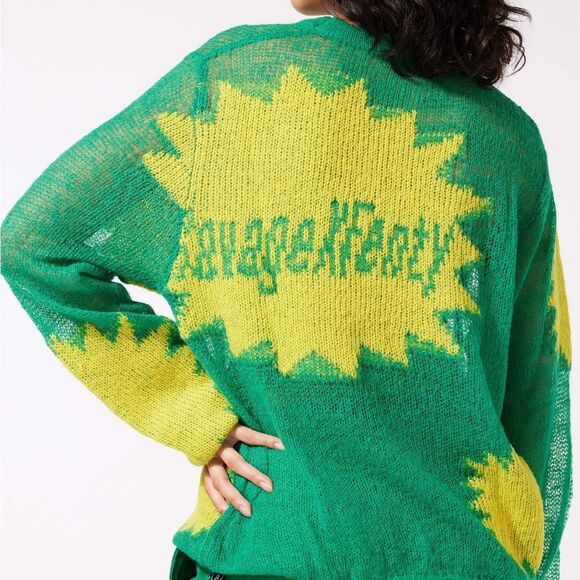 NWT Savage X Fenty Knittin Pretty Loose Knit Sweater Size XS Green Yellow NEW - Picture 9 of 15